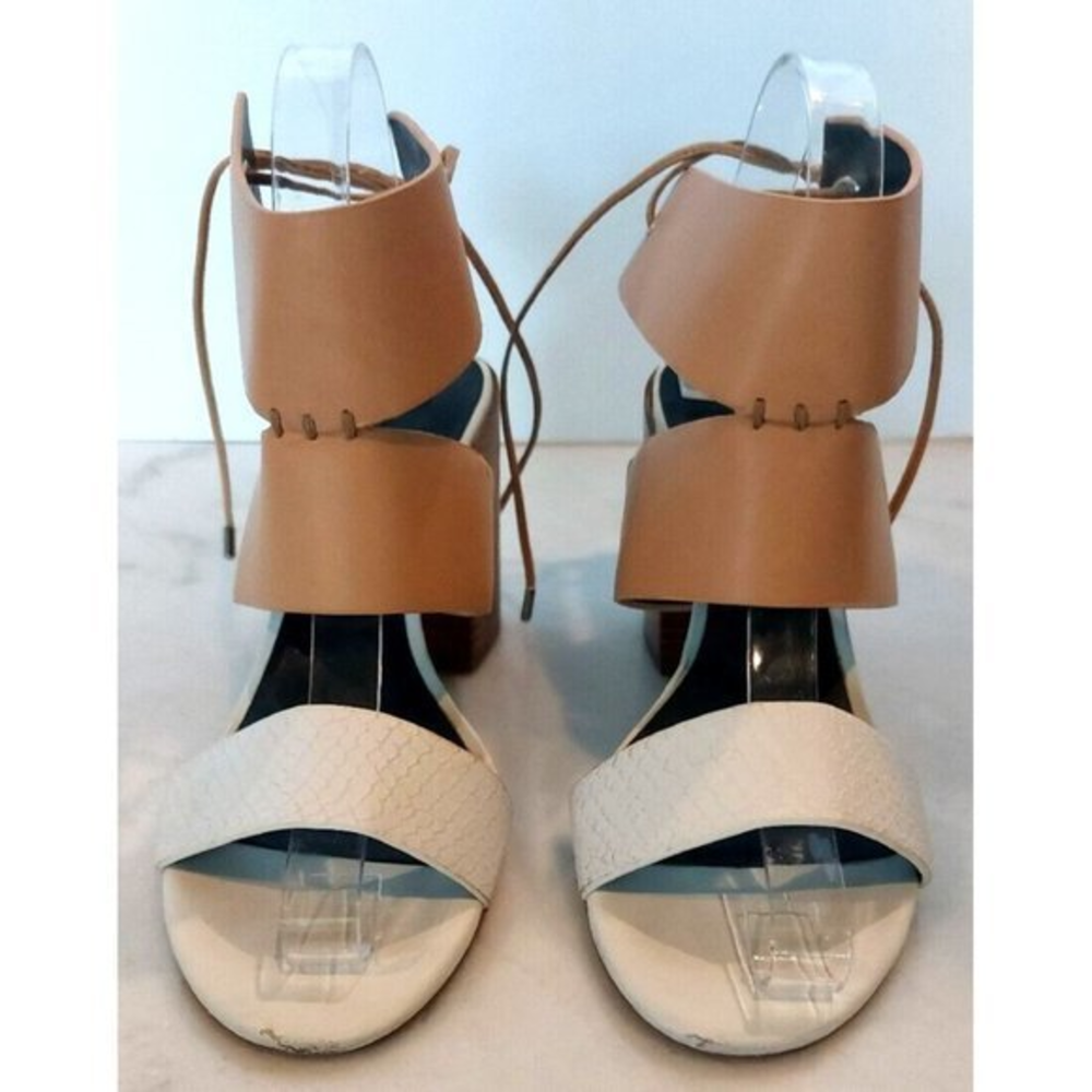Rebecca Minkoff Christy Ankle Strap Two Tone Heels Beige‎ White Size 8